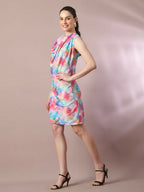 Myshka Women's Multi Printed Cowl Neck Bodycon Party Dress - Distacart
