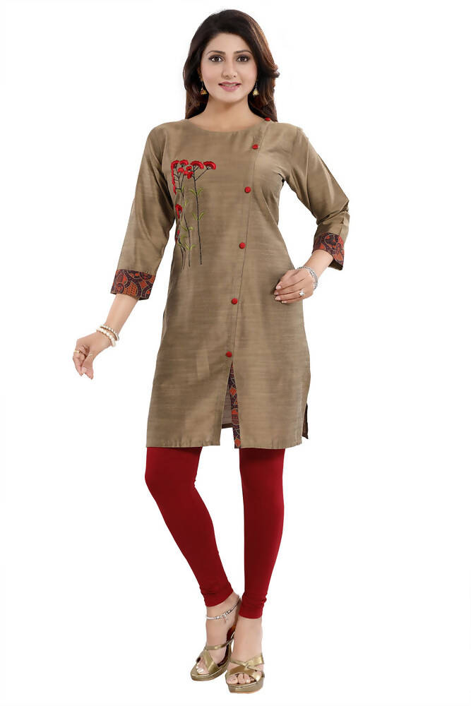 Snehal Creations Dressy Designer Cheeku Raw Silk Embroidered Short Tunic