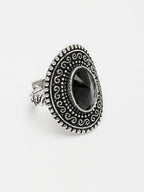 NVR Women's Black Silver-Toned German Silver Adjustable Finger Ring