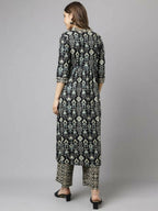 FIORRA Women's Black Cotton A-Line Kurta Palazzo Set