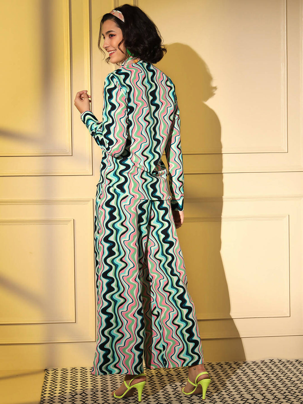 Light Blue Crepe Digital Printed Top With Matching Trouser - Shivani