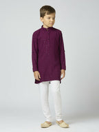 Joban Fashion Kids Island Full Sleeves Cotton Kurta, Pyjama Set with Sequin work - Wine - Distacart