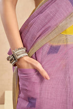 Vastranavya Onion Pink Digital Printed Linen Ready To Wear Pocket Saree with Unstitched Blouse - Distacart