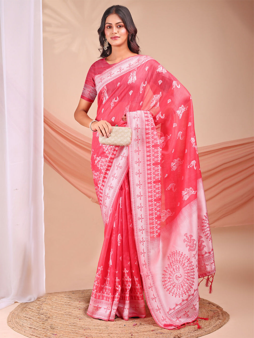 Shree Shyam Fashion Varnika Pink Linen Cotton Saree
