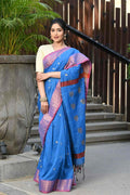 Beatitude Blue Cotton Banarasi Saree