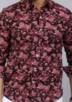 Miravan Men's Floral Slim Fit Long Sleeves Maroon Shirt