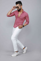 Miravan Men's Pink Regular Fit Floral Printed Cotton Casual Shirt