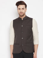 Even Apparels Brown Merino Men Woven Nehru Jacket - Distacart