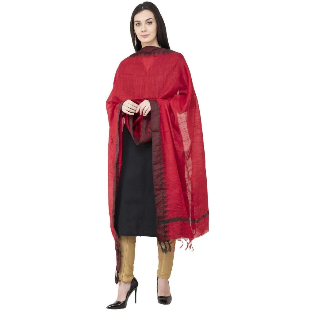 A R SILK Black Temple border Regular Dupatta Dark Red Color Dupatta or Chunni