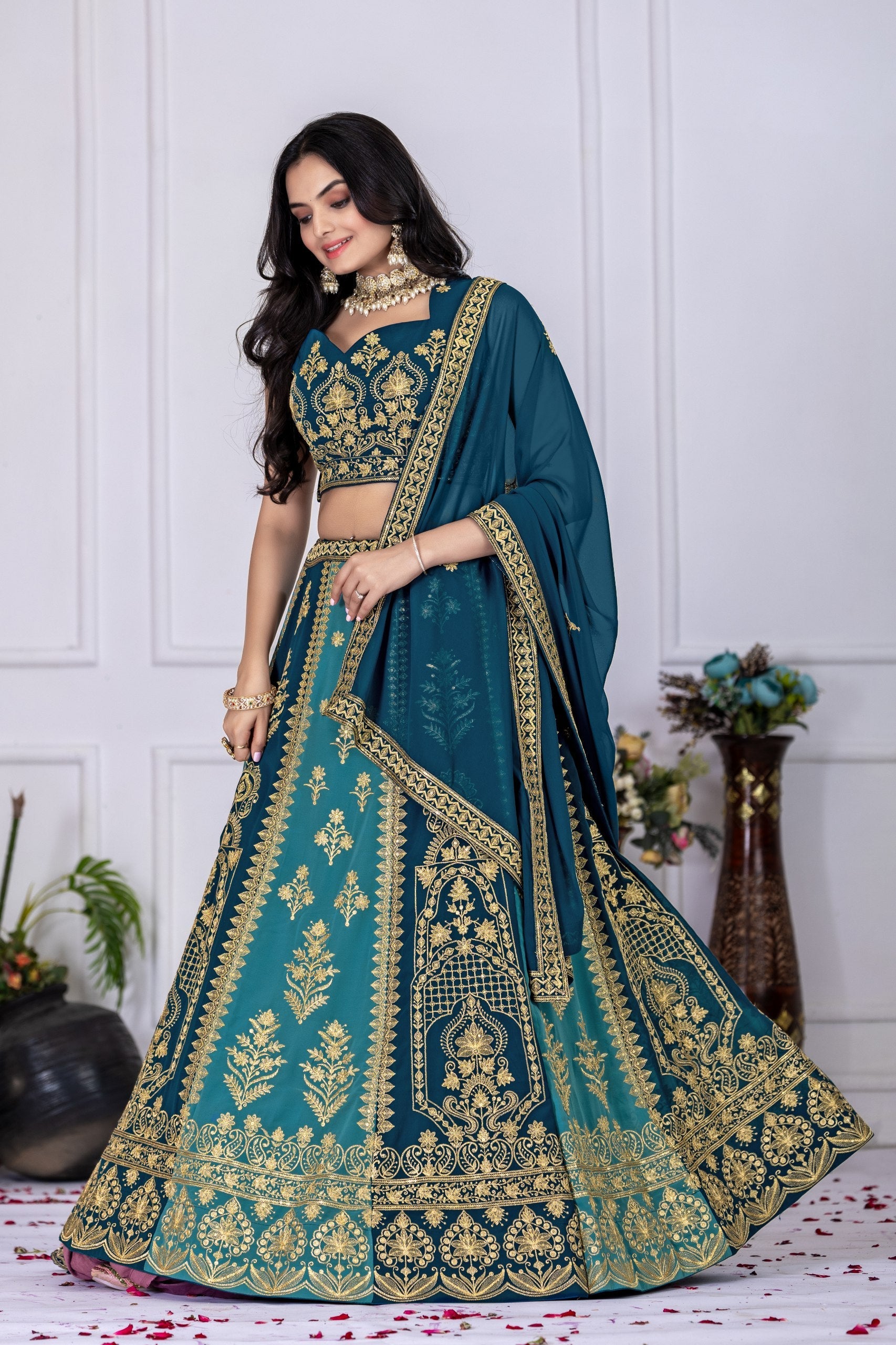 Lehenga Mart Blue Georgette Desigenr Wedding Lehnega Choli
