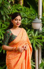 Saffron Jute Silk Woven Design Saree with Unstitched Blouse - A2M