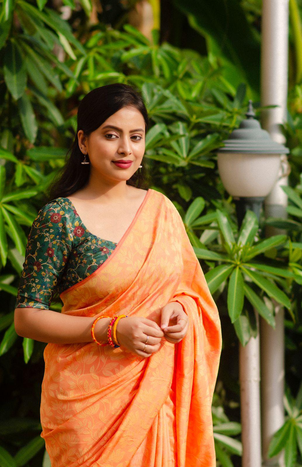 Saffron Jute Silk Woven Design Saree with Unstitched Blouse - A2M