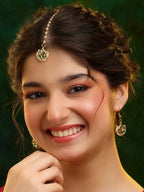 Ruby Raang Gold Green Kundan Earrings And Maang Tikka - Distacart