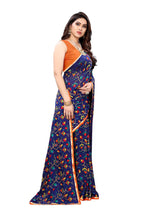 Vamika Ethnic Fire Blue Printed With Lace Saree - Distacart