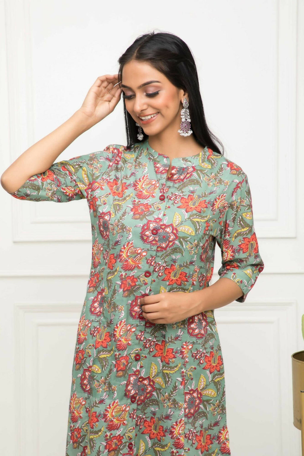 Myshka Women Multi Solid Cotton A-Line Round Neck Kurtas - Distacart