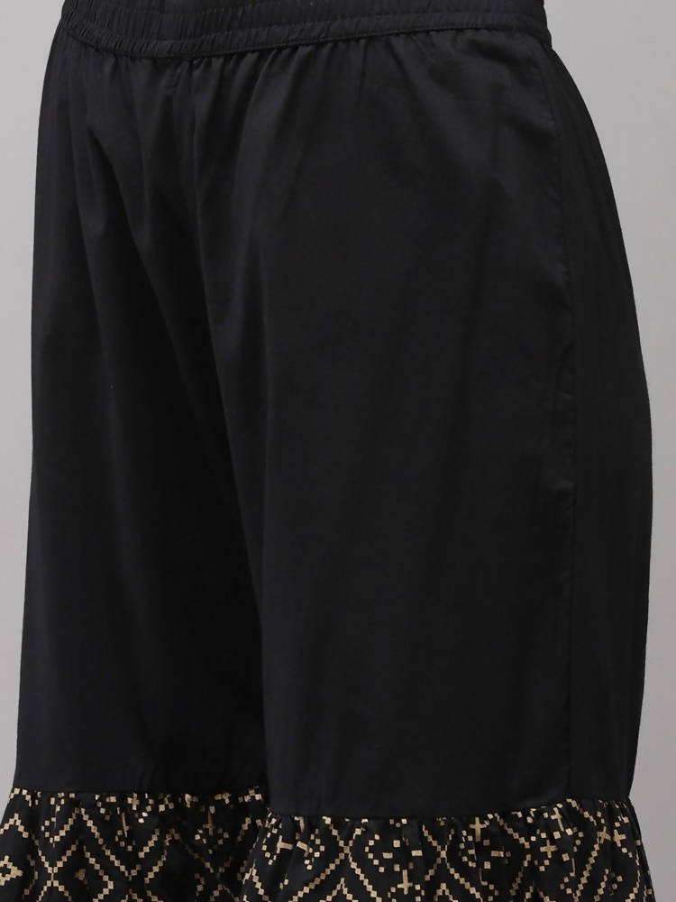 Yufta Women Black Printed Kurta with Sharara & With Dupatta