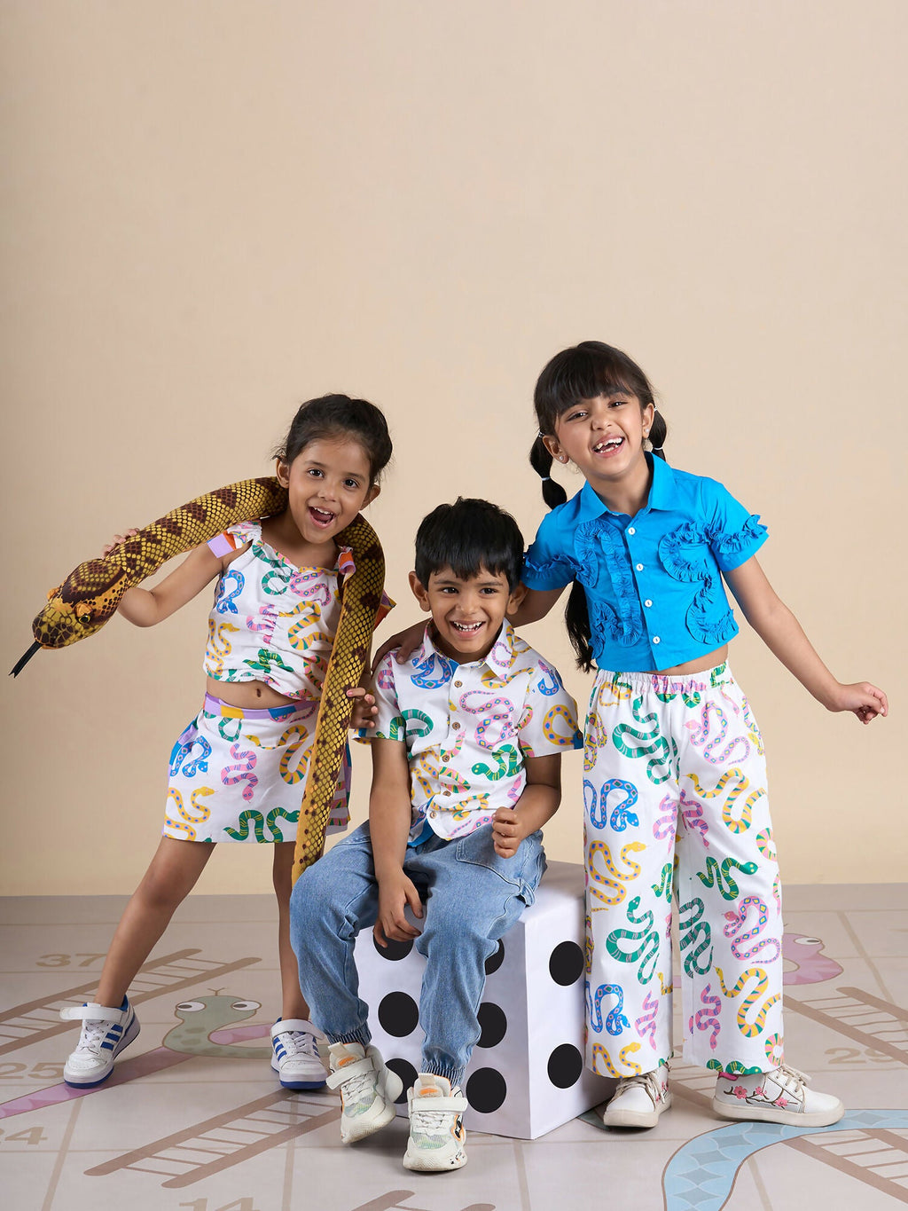 Snakes and Ladders Boys Multi Color Snake Print Shirt from Siblings Collection