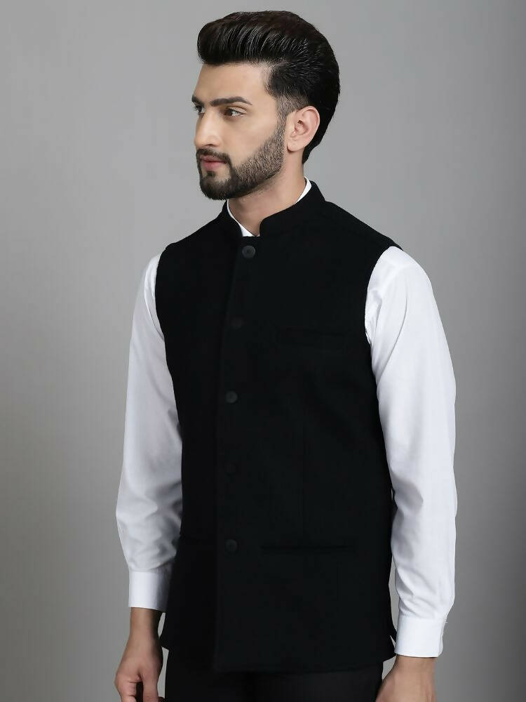 Even Apparels Nehru Jacket With Welt Pockets - Black