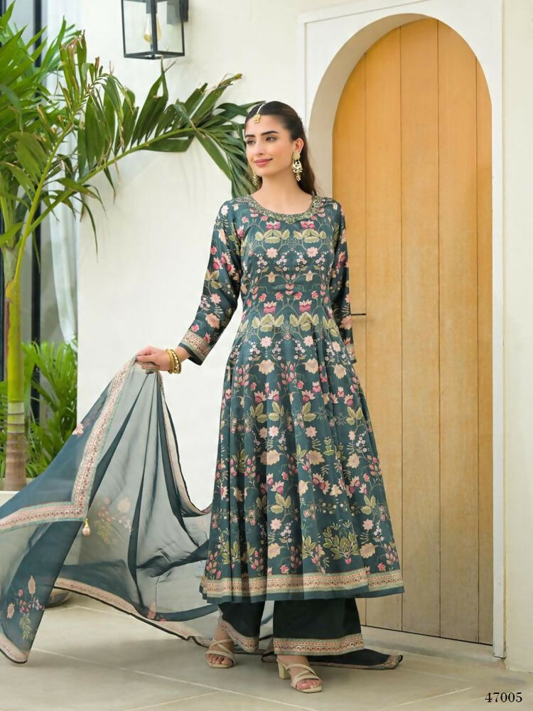 Functional Designer Green Jam Silk Anarkali suit with Dupatta-Anbazaar - Distacart