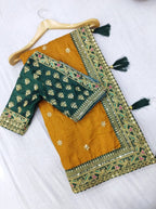 Vamika Mustard Royal Vichitra Silk Sequins,Coding And Thread Multi Work And Havy Work Border Saree