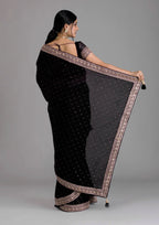Vamika Black Chinon Zari Embroidery With Sequins Saree