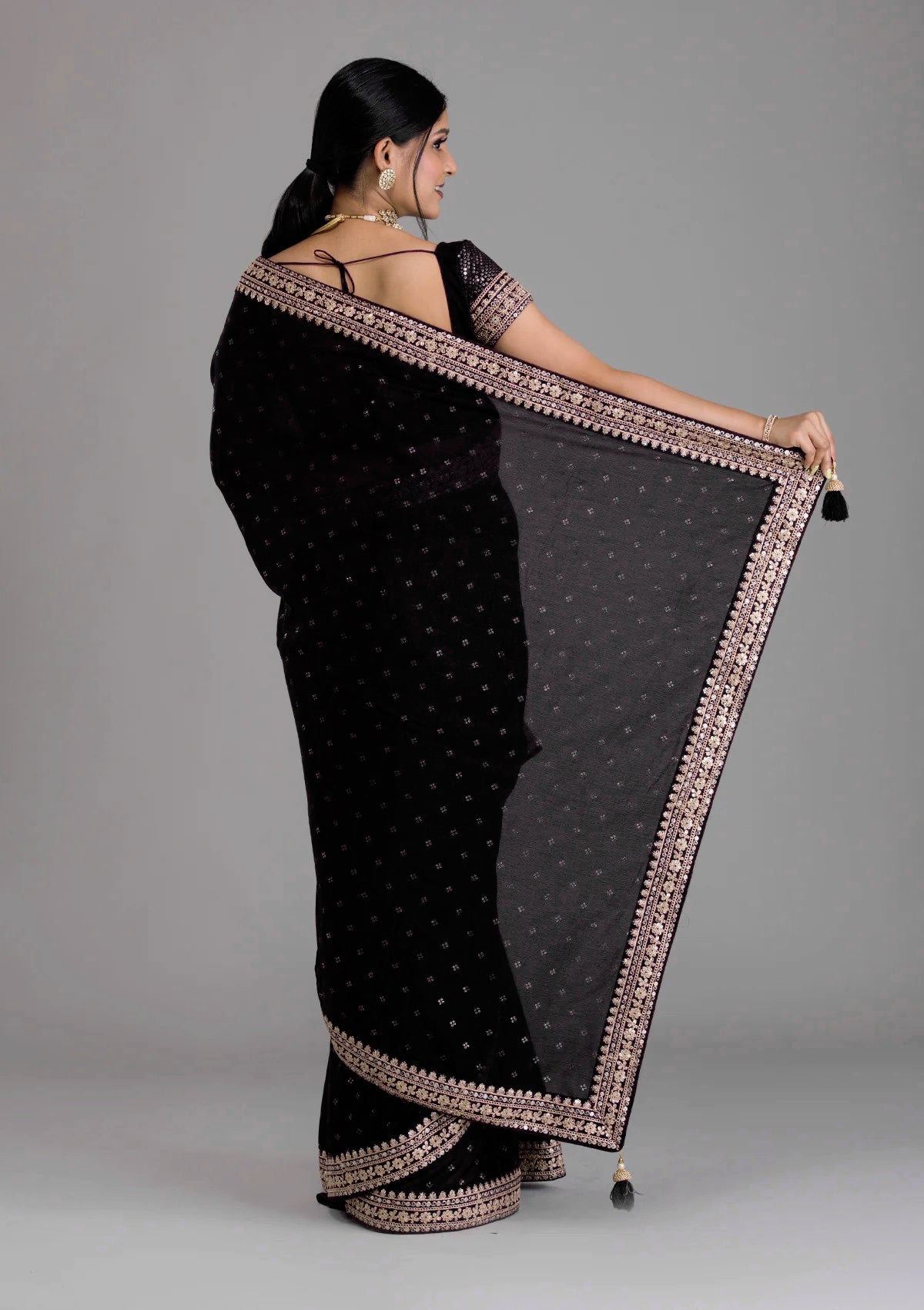 Vamika Black Chinon Zari Embroidery With Sequins Saree