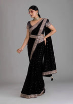 Vamika Black Chinon Zari Embroidery With Sequins Saree