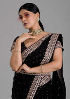 Vamika Black Chinon Zari Embroidery With Sequins Saree
