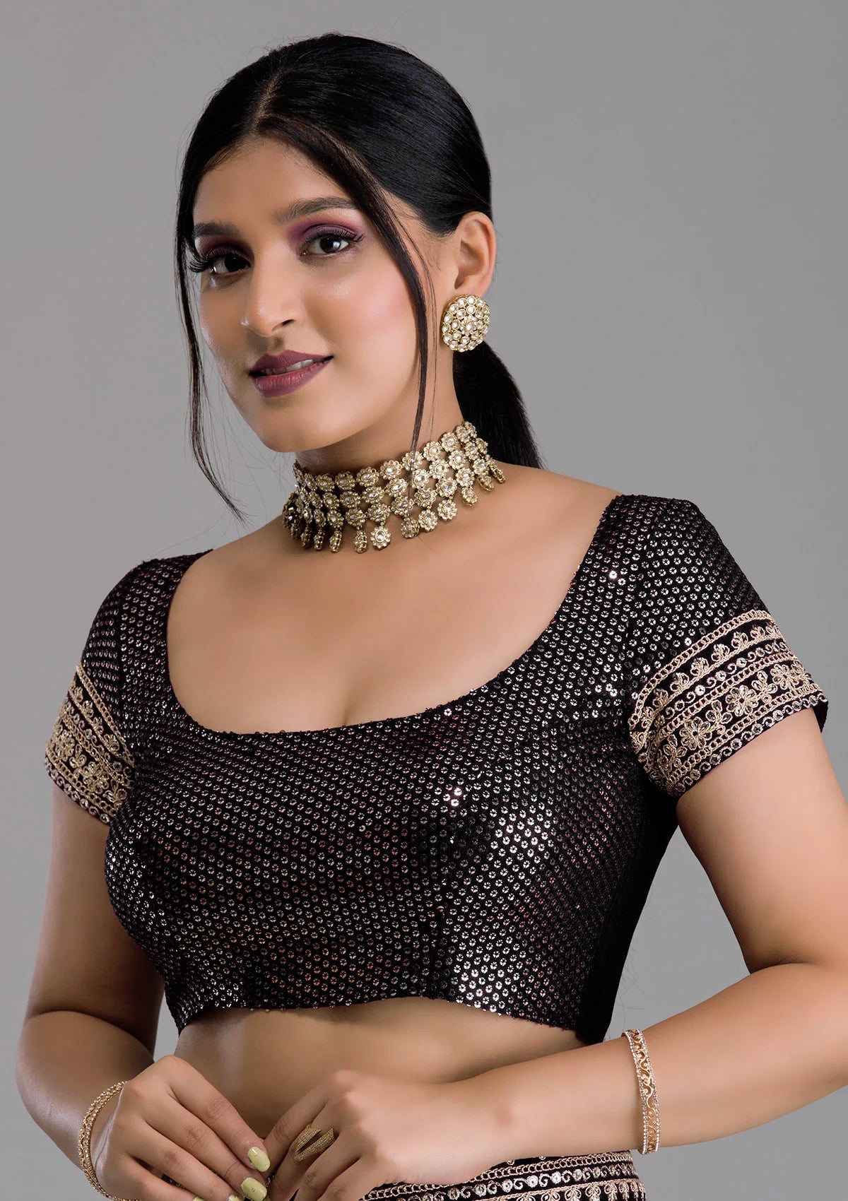Vamika Black Chinon Zari Embroidery With Sequins Saree