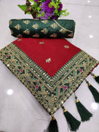 Vamika Red Royal Vichitra Silk Sequins,Coding And Thread Multi Work And Havy Work Border Saree