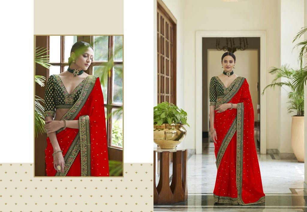 Vamika Red Royal Vichitra Silk Sequins,Coding And Thread Multi Work And Havy Work Border Saree