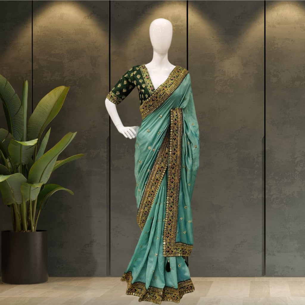Vamika Sky Royal Vichitra Silk Sequins,Coding And Thread Multi Work And Havy Work Border Saree