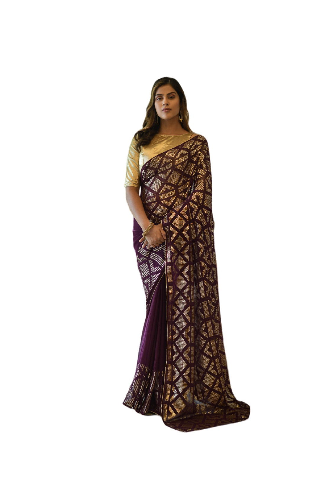 Vamika Purple Georgette Gota Work Saree