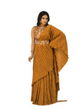 Vamika Mustard Chinon Half Side Crush Work Saree