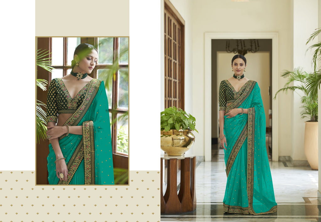 Vamika Sky Royal Vichitra Silk Sequins,Coding And Thread Multi Work And Havy Work Border Saree