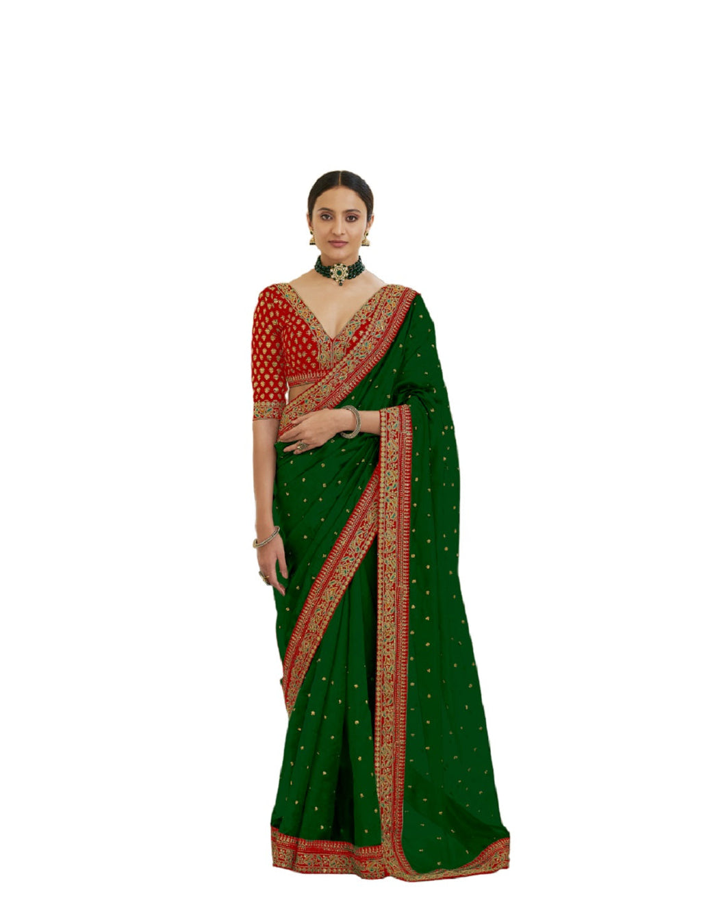 Vamika Green Royal Vichitra Silk Sequins,Coding And Thread Multi Work And Havy Work Border Saree