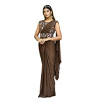 Vamika Brown Women Ready To Wear Lycra Saree With Heavy Multi Sequins Work Blouse