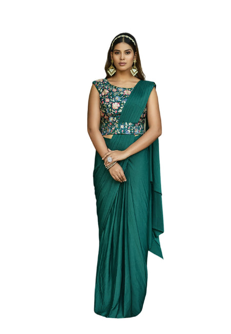 Vamika Aqua Blue Women Ready To Wear Lycra Saree With Heavy Multi Sequins Work Blouse