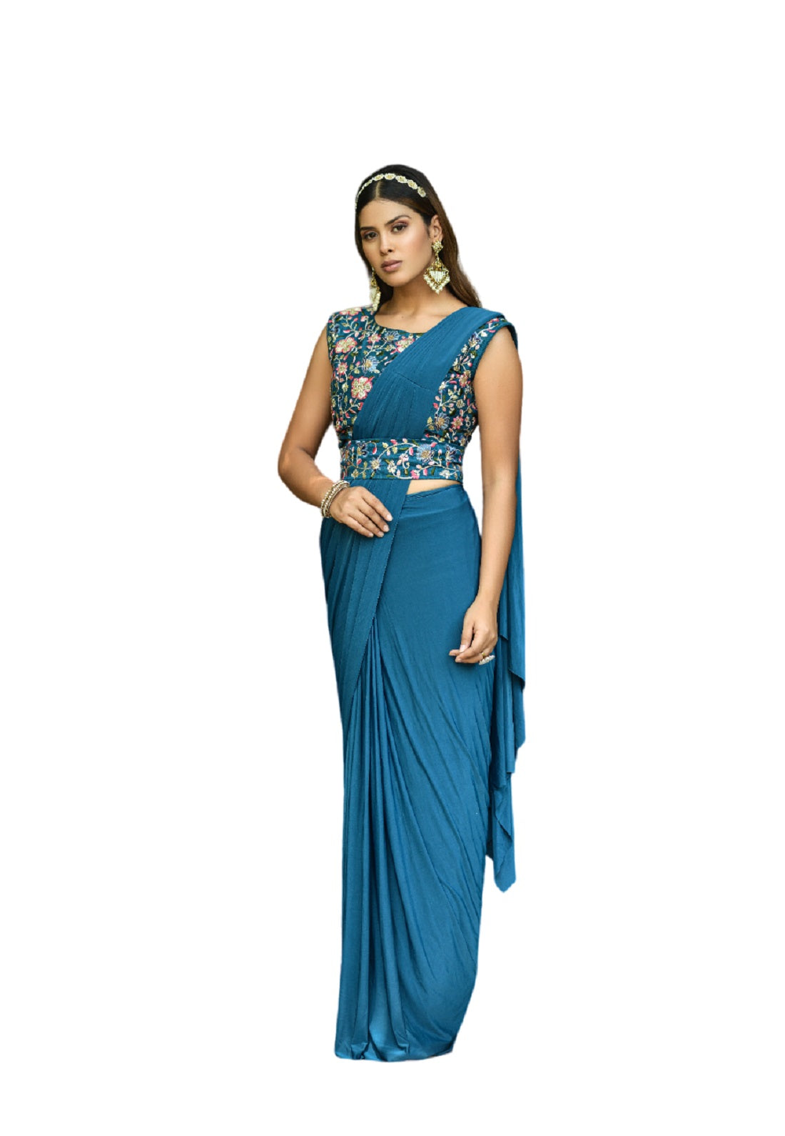Vamika Sky Women Ready To Wear Lycra Saree With Heavy Multi Sequins Work Blouse