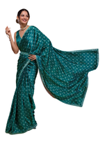 Vamika Aqua Blue Satin Sequins Embroidery Lace Saree