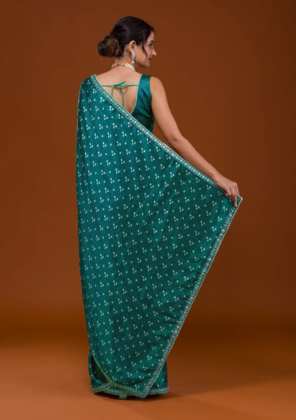 Vamika Aqua Blue Satin Sequins Embroidery Lace Saree