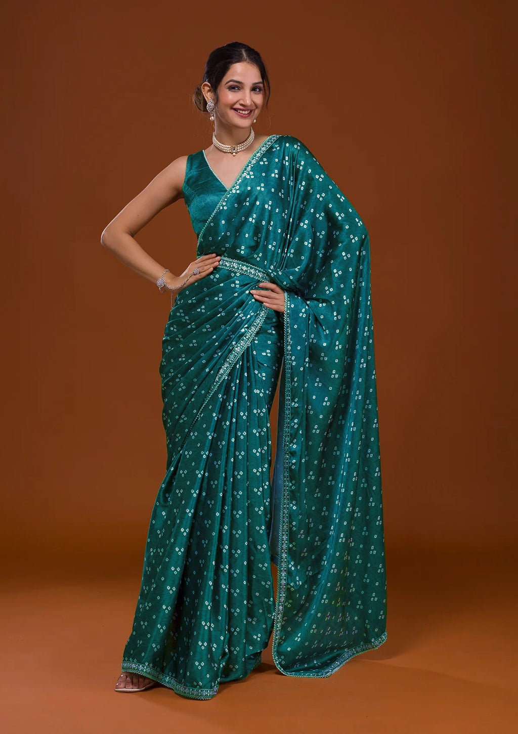 Vamika Aqua Blue Satin Sequins Embroidery Lace Saree