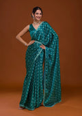 Vamika Aqua Blue Satin Sequins Embroidery Lace Saree