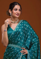 Vamika Aqua Blue Satin Sequins Embroidery Lace Saree