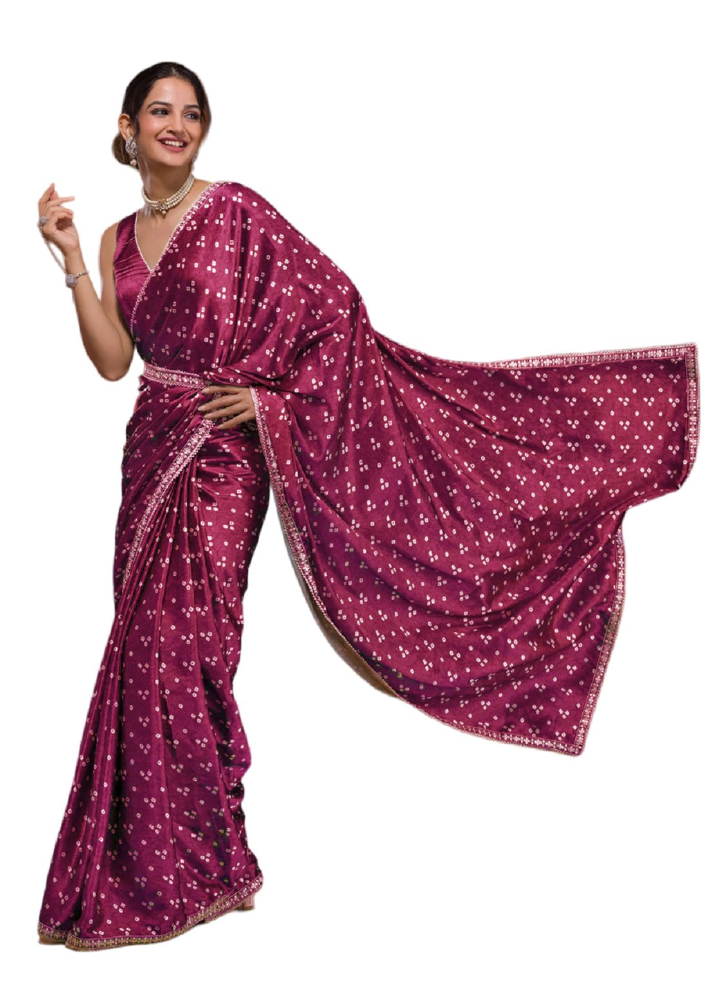 Vamika Pink Satin Sequins Embroidery Lace Saree