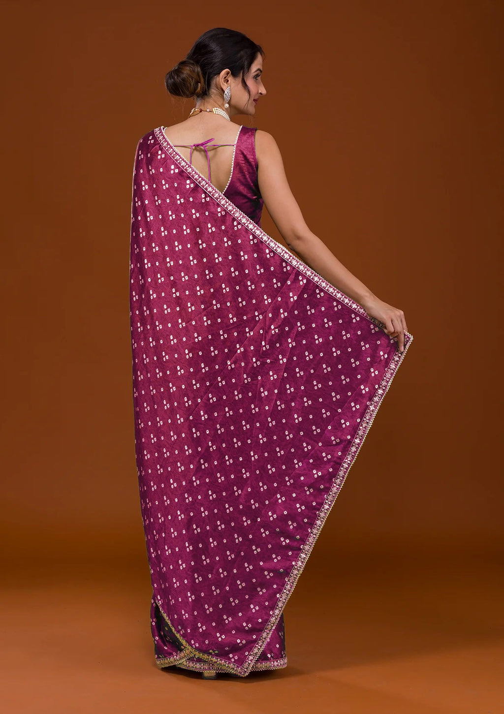 Vamika Pink Satin Sequins Embroidery Lace Saree