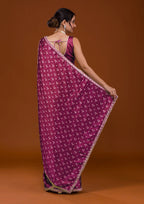 Vamika Pink Satin Sequins Embroidery Lace Saree