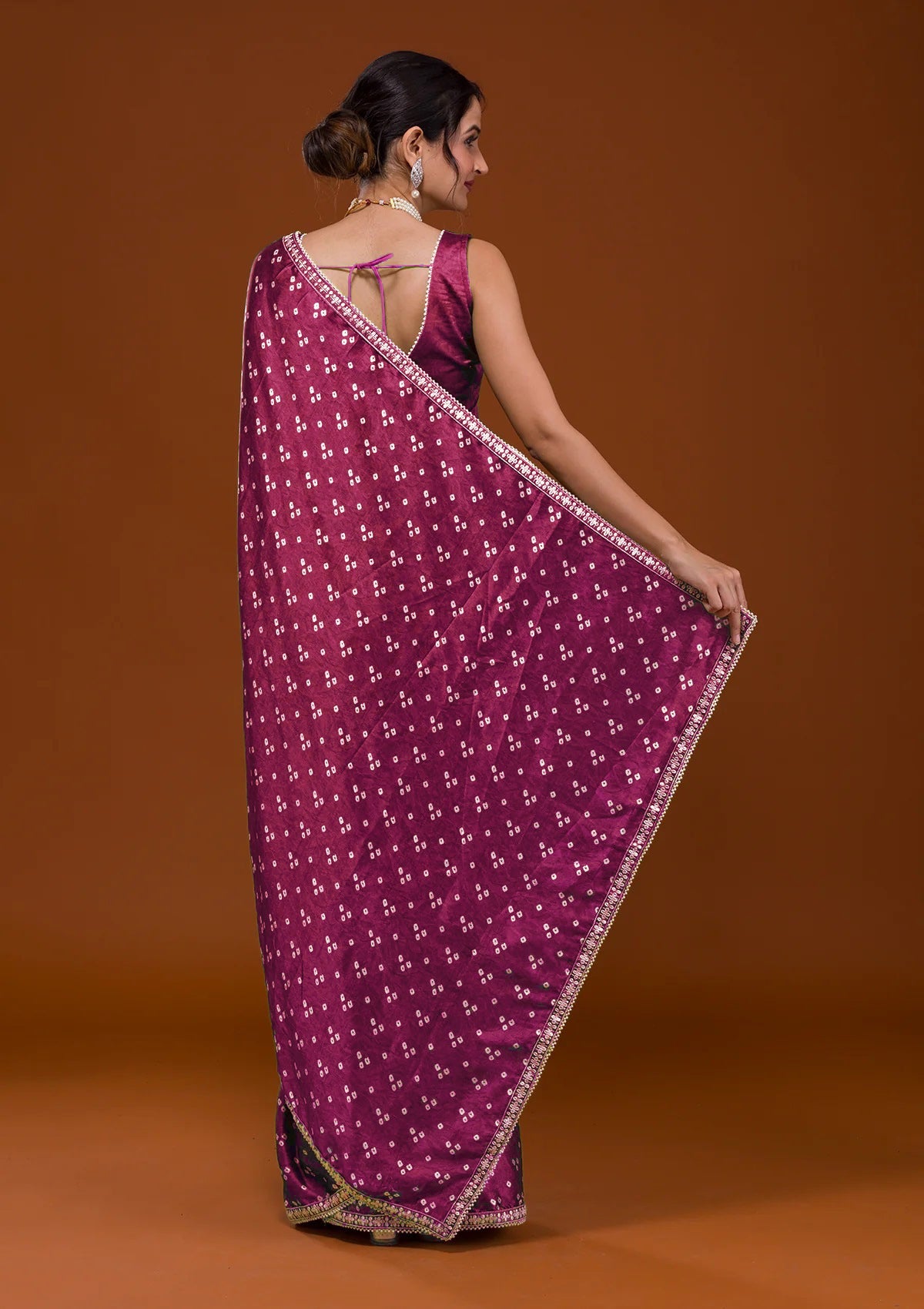 Vamika Pink Satin Sequins Embroidery Lace Saree