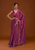 Vamika Pink Satin Sequins Embroidery Lace Saree