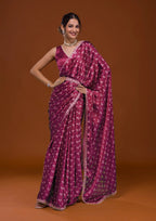 Vamika Pink Satin Sequins Embroidery Lace Saree